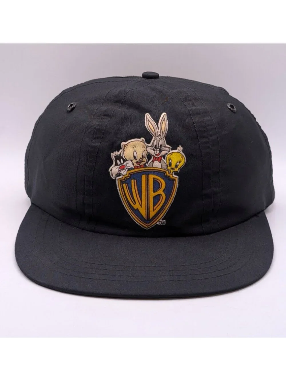 Vintage Warner Bros Looney Tunes Bugs Bunny Snapback Hat WB Black Retro 90s Cap